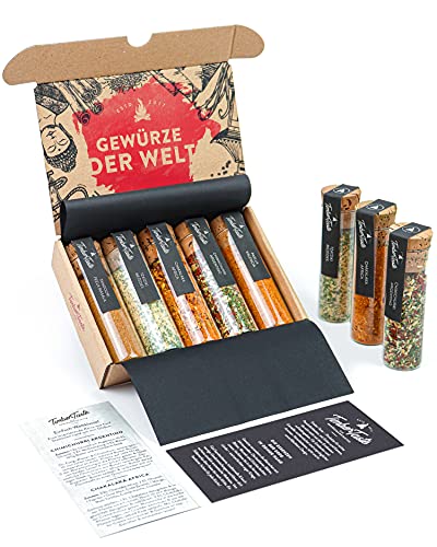 5 Gewürze aus aller Welt I Gewürze Geschenkset mit Gewürzlexikon (PDF) I Spezielle Gewürze Set Geschenk I 5 seltene Gewürze in einem Gewürzset Geschenk für Köche, Exotische Gewürze Geschenke für Köche