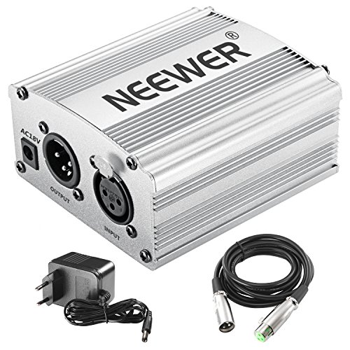 Neewer 1- Channel 48V Phantom Leistungversorgung Silbern mit Adapter und Einem XLR Audio Kabel für Alles Kondensor Mikrofone Musik Rekorder Ausrüstung Music Recording Equipment