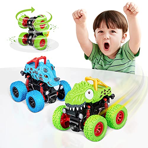 Winstico Monstertruck, 2 Stück Dinosaurier 360 Grad Rotierende Auto Geschenke für Jungen Kinder ab 3 Jahre