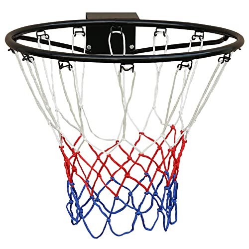 FUNJEPE Professionelle Größe (45 cm), massiver Basketballkorb-Ring, Basketballkorbnetz und Wandbefestigungen, geeignet für Erwachsene und Kinder, drinnen und draußen, Schwarz