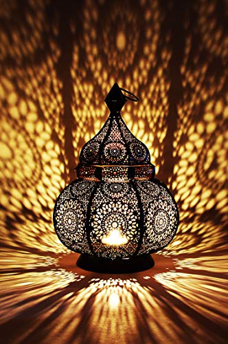 Orientalische Laterne Metall Lamis Schwarz 30cm | Marokkanisches Windlicht Gartenwindlicht | Metalllaterne für draußen als Gartenlaterne, oder Innen als Tischlaterne