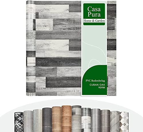 casa pura CV Bodenbelag Plaza - extra abriebfester PVC Bodenbelag Meterware (geschäumt) Linoleum Vinylboden - Cuban Oak Grau 909M - edle Holzoptik - Oberfläche strukturiert - (200x250 cm)