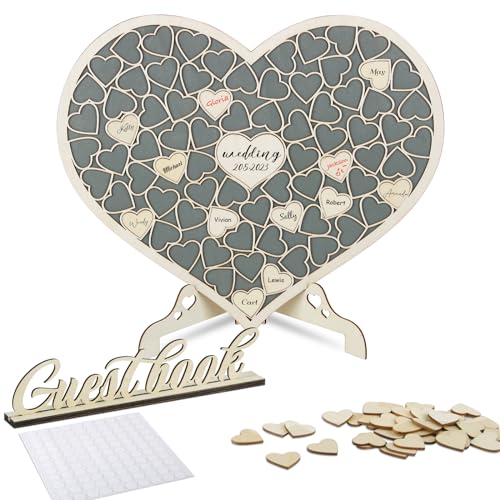 VINFUTUR Holz Gästebuch Hochzeit Herz Hochzeitsgästebuch Alternative Personalisiert Hochzeitsdeko Kreative Geschenk für Hochzeit Verlobung Jubiläum