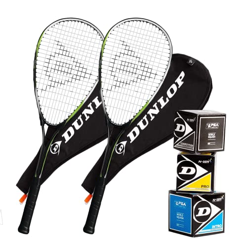 Dunlop Squash Set 2X Biotec TI Deluxe RD Squash Rackets + 2X Racket Covers + 3X Balls