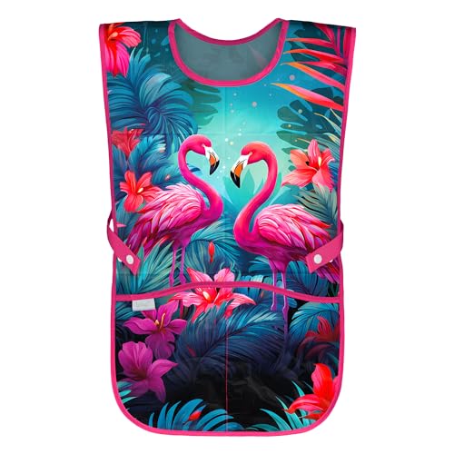 Baagl Kinderschürze Mädchen Jungen Kochschürze Kinder, Schürze Malschürze Bastelschürze für Kinder (Flamingos)