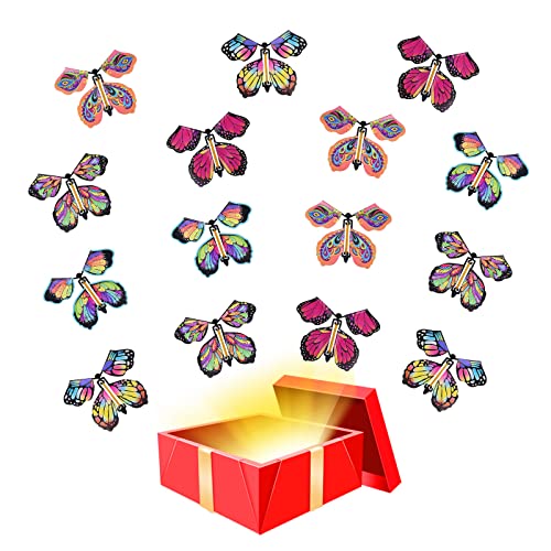 TSHAOUN 15 Stück Magische Schmetterling Spielzeug, Magic Flying Butterfly Card Wind up Butterfly Toy, Fliegender Schmetterling Karte Überraschung Geschenk für Geburtstag, Hochzeit (Zufällige Farbe)