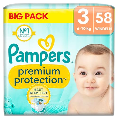 Pampers Premium Protection BIG PACK, Midi, Windeln Größe 3 (6kg-10kg), 58 Stück