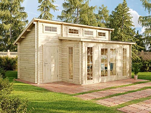 Alpholz Gartenhaus Lausitz-40 aus Massiv-Holz | Gerätehaus mit 40 mm Wandstärke | Garten Holzhaus inklusive Montagematerial | Geräteschuppen Größe: 570 x 420 cm | Pultdach