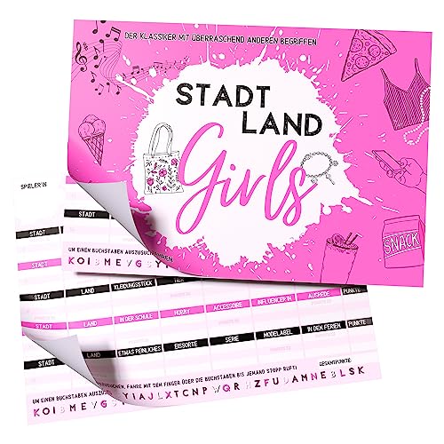 Stadt, Land, Girls - Als Geschenk für Coole Teenager Mädchen - Spieleblock im DIN A4 Format mit vielen Kategorien für den Mädelsabend (50 Seiten)