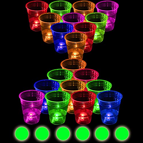 meishuneu 22 Stück leuchtende Partybecher für Partyspiele, 5 gemischte Farben, Plastikbecher, liefert Dekorationen mit Bällen, drinnen, draußen, Neon, Party, Event, Geburtstag, Festivals, Hochzeit