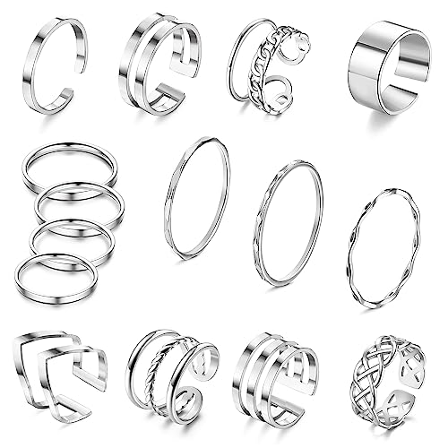 JeweBella 15 Stück Ringe Set für Damen Edelstahl Knöchel Ringe Stapelbare Offene Daumen Ringe für Frauen Trendy Stapel Ringe Set Minimalistischer Fingerringe Set Silber/Gold