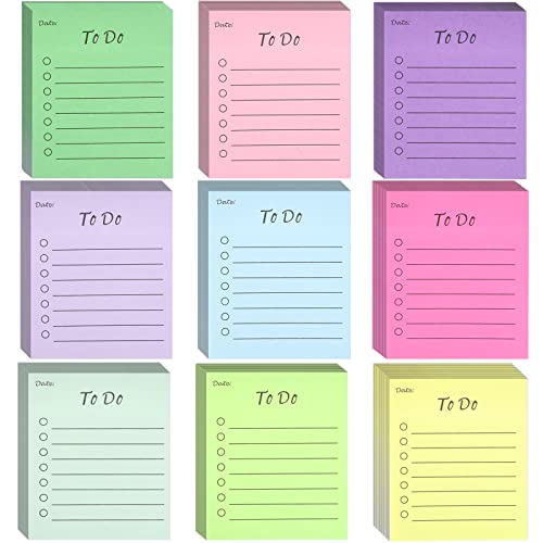 9 Packung To Do Liste, 8,9 x 7,6cm Mehrfabrige Haftnotizen Notizzettel Linierte Klebezettel Selbstklebend Tagesliste Notizblock für Planer Erinnerung (450 Blätter)