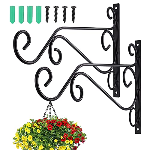 Zocipro 2 Stück Blumenampel Halterung Metall, Robuste Haken für Blumenampel Schwarz, Elegant Einfach Blumenampelhalter Wandhalter, Geeignet für Gartendekoration, Blumentöpfe, Lichterkette