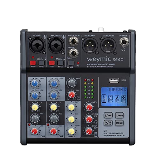 Weymic SE-40 Professional DJ-Aufnahme-Mixer, Bühne, Karaoke, mit USB-Laufwerk für Computeraufnahme, XLR-Mikrofonanschluss, 48 V Stromversorgung (4 Kanäle)