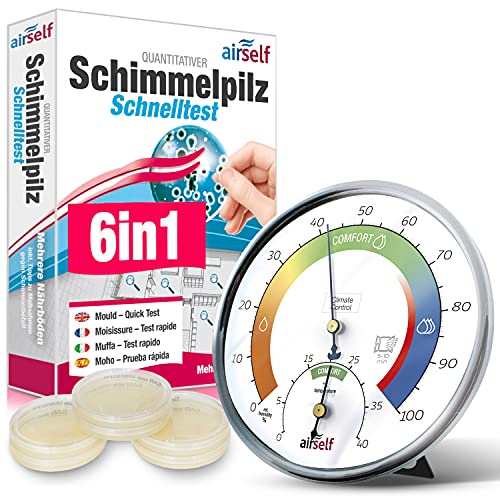 Schimmeltest + Thermohygrometer: Zum Check der Schimmelbelastung für bis zu 6 Räume. Inkl. analogem Thermo-Hygrometer