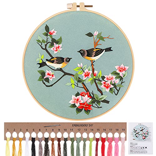 MWOOT Stickerei Kreuzstich Set mit Blumen und Vögel Muster, DIY Handmade Embroidery Cross Stitch Starter Kit, Stickerei Kit für Erwachsene Anfänger