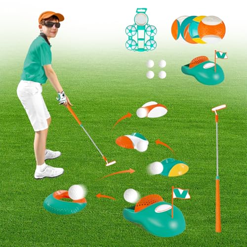 KalaDuck Kinder Golfspielzeug, Golfset mit Einziehbaren Golfschlägern, Automatisch Ballrückgabe, Golfbällen, Golfköpfen und Übungslöchern, Innen Außen Garten Sportspiel Geschenk für Jungen Mädchen