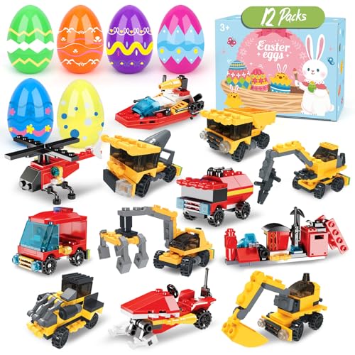 Hoarosall Ostern Geschenke Kinder 12 Stück Ostereier Zum Befüllen mit Bausteine für Feuer und Ingenieurwesen Ostereier Plastik 8,5cm*6cm für Ostern Geschenke Kinder Ostereier Deko