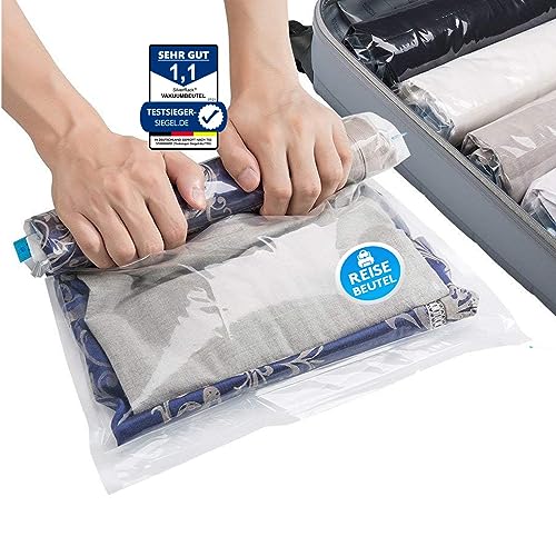 SilverRack Vakuumbeutel Set Reise [8 Stück] in Größe (35x50 cm) - Travel Vakuumbeutel für Kleidung zum Rollen - Vakuum Kleiderbeutel - Kleider Vakuumierbeutel als Backpacker Vacuum Bags