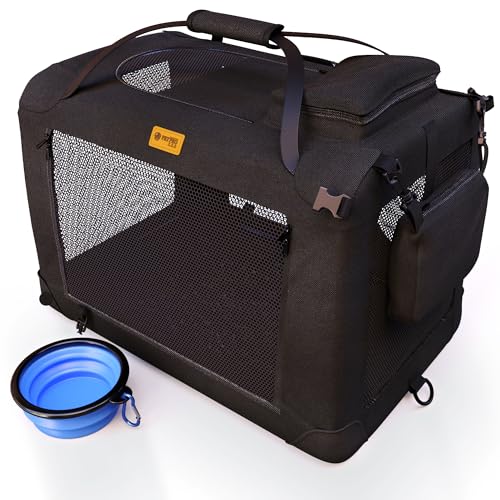 PetProved Hundebox Auto Hundetransportbox Transportbox Hund Hundebox Faltbar für Zuhause Faltbare Hundebox für Hunde Hundetransportbox Auto Rückbank Transportbox Katze Groß Dog Travel Crate L bis 16kg