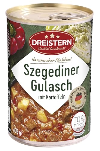 DREISTERN Szegediner Gulasch mit Kartoffeln I leckeres Fertiggericht mit Sauerkraut in der praktischen recycelbaren Konservendose I DREISTERN - Qualität die schmeckt