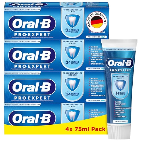 Oral-B Pro-Expert Professioneller Schutz Zahncreme, 24 Stunden Schutz vor Plaque, frischer Minzgeschmack, Made in Germany, 4x 75 ml Pack