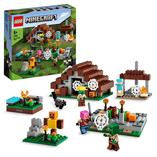 LEGO 21190 Minecraft Das verlassene Dorf Set mit Spielzeug-Haus, Zombiejäger-Lager, Werkstatt, Farm und Zubehör, inkl. 3 Figuren, darunter 2 Zombie-Dorfbewohner, Jäger und eine Katzen-Tierfigur