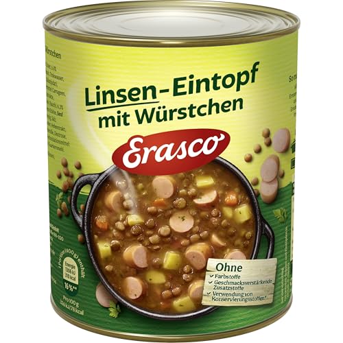 Erasco Linsen-Eintopf mit Würstchen (800g) In rund 5 Minuten fertig – Mit viel Gemüse – Ohne Schnickschnack - einfach lecker