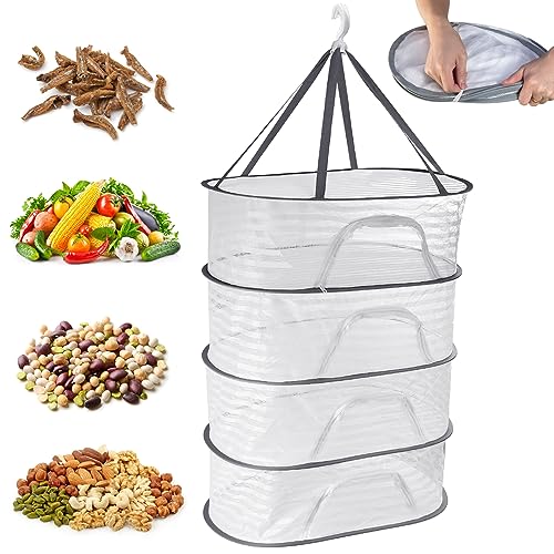 REFORUNG Trockennetz Kräuter 4-Lagiges Kräutertrockennetz Mesh Trockennetz Klappbar Aufhängen Trocken Netze Kräutertrockner Hängend Zipper Plant Drying Rack für Samen Fisch Gemüse Obst Tasche Kräuter