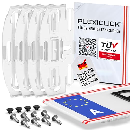 PLEXICLICK® Österreich | Kennzeichenhalter Rahmenlos unsichtbar | Rahmenlose Kennzeichenhalterung | Nummernschildhalter Transparent | Fahrzeugpflege | Wechselkennzeichen Auto