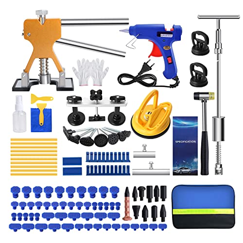 Fybitlilian 97pcs Auto Reparatur Ausbeulwerkzeug Lackfreies Dent Puller Set Dellen Reparaturset Auto Paintless Dent Removal Kit DIY Golden Lifter für Fahrzeug Dellen