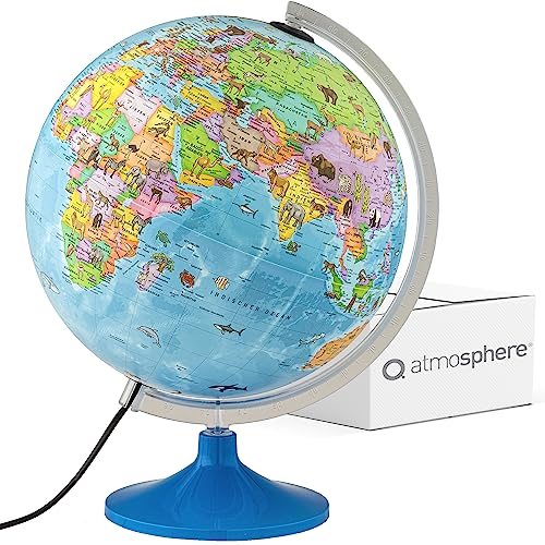 Q atmosphere® Solid Scout 30 - Kinder-Globus - beleuchteter 30cm Globus mit stabilem, drehbarem Standfuß, deutsches Kartenbild mit vielen Abbildungen für Kinder und Jugendliche inkl. Infoheft, LED