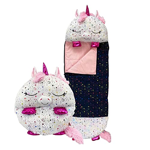 Happy Nappers Unisex Jugend Kinder-Schlafsack, Schimmerndes Einhorn, Large 7+ Yrs