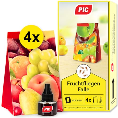 PIC – Fruchtfliegenfalle und Obstfliegenfalle, Fruchtfliegenfalle für Küche, Fruchtfliegen Fliegenfalle Innenbereich, 2 Lockstoffbehälter mit 4 Leimfallen, Alternative zum Fliegenfänger