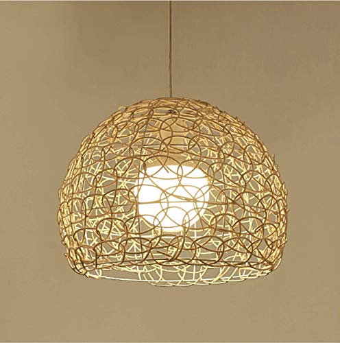 GUANSHAN Rattan Deckenleuchte Pendelleuchte Sphärische Handgewebte Indonesische Rattan Hohle Deckenleuchte Ländlichen Stil Kronleuchter Licht für Bar, Kaffee, Loft, Restaurant, Wohnzimmer