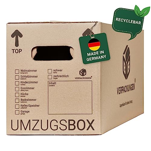 BB-Verpackungen 120x Umzugskartons UMZUGSBOX 632 x 288 x 330 mm 2-wellig (120 Stück) | 100% recycelte Pappe, doppelter Schmetterlingsboden und 3-fache Griffverstärkung