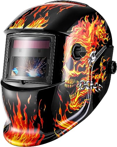 DEKO Schweißhelm solarbetriebene Automatik Schweißhelm mit einstellbaren Schatten Bereich 4/9-13 für Mig Tig Arc Welder Maske Schild flammenden Schädel Design