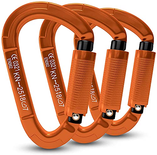 Karabiner Klettern Kletterausrüstung,3 Stück UIAA-Zertifiziert 25KN Auto Locking Kletterkarabiner Clips für Hängematten, Schaukel, Locking Hundele