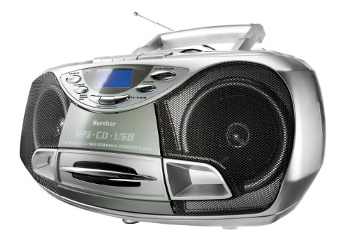 Karcher RR 510(N) - tragbares CD Radio (CD Player mit Kassette, FM Radio, Boombox, kleiner Kinder CD Spieler, MP3-Player, USB, Stereoanlage, Kompaktanlage, Batterie/Netzbetrieb)