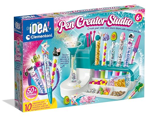 Idea Clementoni Mein Stift-Atelier mit über 50 Accessoires - Kreativspielzeug, Stift Bastelset, Personalisierter Stift, Geschenk-Set für Kinder ab 6 Jahren, 18779, Bunt