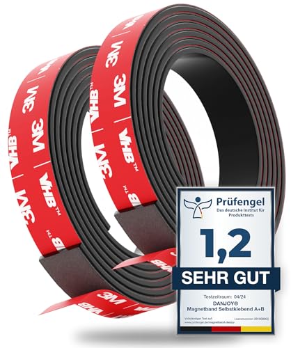 DANJOY® Magnetband A+ B selbstklebend (1m) I Starker Kleber - Starker Magnet I Magnetstreifen mit extra starkem 3M-VHB Kleber I Ideal als Fliegengitter Fenster Magnet uvm.