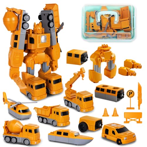 WixbFyn Magnetischer Verformung Roboter baustellenfahrzeuge Auto Spielzeugset mit Aufbewahrungsbox DIY pädagogisches Kreativitätspuzzle Bausteine Spielzeug für Jungen und Mädchen im Alter von 3-9