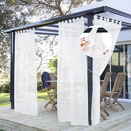 PONY DANCE Outdoor Vorhang Wasserdicht 2er Set H 213 x B 137 cm Outdoor Gardinen Weiss Transparent Pavillon Vorhänge mit Abnehmbaren Schlaufen Outdoorvorhang Terrasse