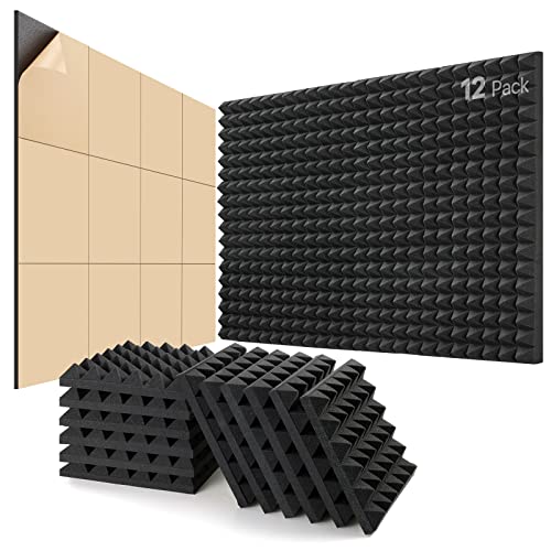 Akustikschaumstoff Selbstklebend, 12 Stück Schallabsorber, 30 X 30 X 5cm, Schalldämmung, Schallschutz, Acoustic Panel für Gaming Deko, Podcast, Studio, Akustikplatten