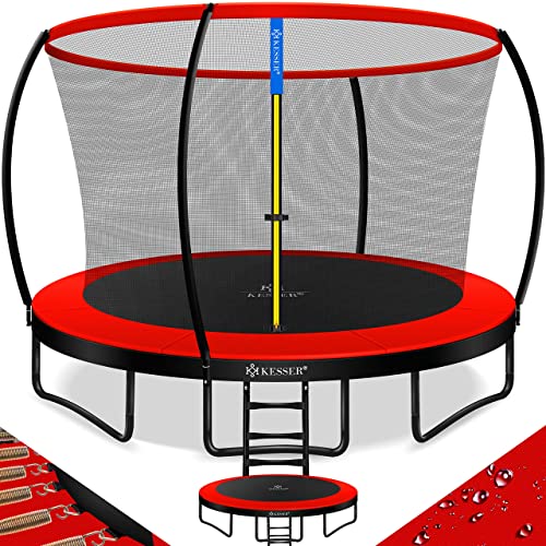 KESSER® Trampolin Ø 366 cm | TÜV Rheinland GS Zertifiziert | Gartentrampolin für Kinder bis 150 kg | Komplettset mit Sicherheitsnetz, Leiter, Randabdeckung und Zubehör