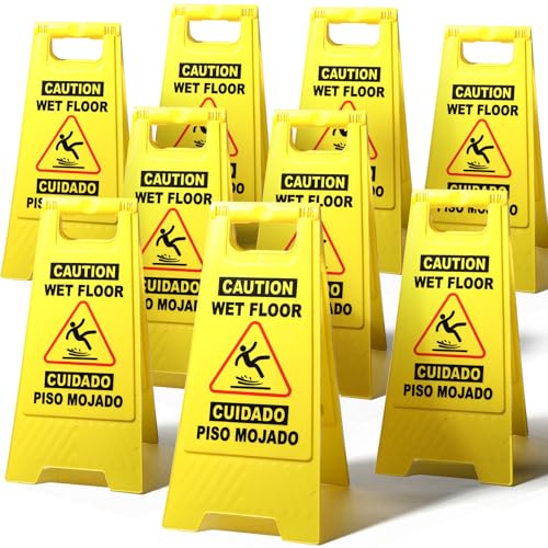 XPCARE Schild mit Aufschrift "Caution Wet Floor", zweisprachige Warnschilder, 2-seitig ausklappbar, ein Rahmen, Sicherheit, Nassboden, kommerziell, 61 cm, Gelb (9 Stück Gelb)