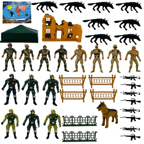 Fycooler 14 Stück Actionfiguren aus dem Zweiten Weltkrieg, Armee Soldaten Figuren Set , Spielzeug Militär Modell Spielesets mit mehreren militärischen Waffenzubehör, Gastgeschenk-Set für Kinder