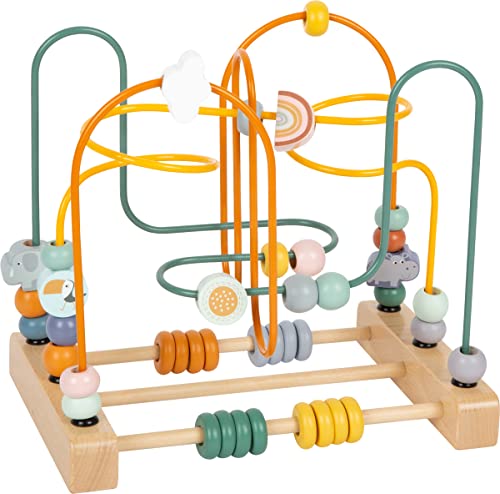 small foot Motorikschleife "Safari" aus Holz, Motorikspielzeug für Kinder, mit 3 Metallschleifen, ab 12 Monaten, 11956