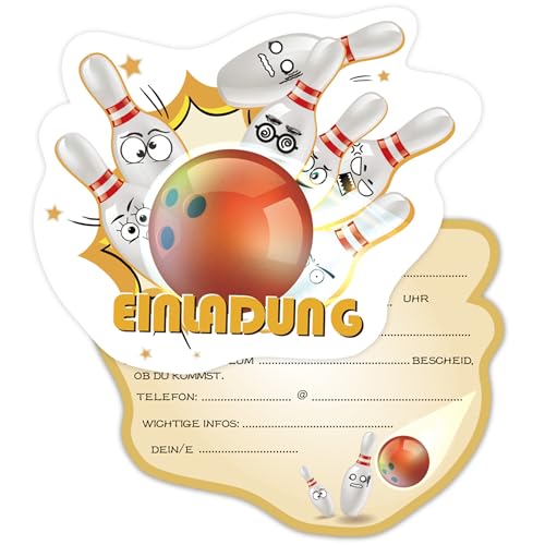 TERJBG Einladungskarten Bowling, 12 x Bowling Einladungskarten Kinder 14,5 x 13,7 cm Party Einladungen für Jungen und Mädchen Geburtstagsparty Kinderparty Geburtstagseinladungen