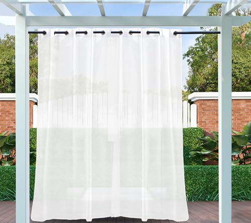 Clothink Outdoor Vorhang Transparent Wetterfest 254x215cm mit Ösen (1 Stück) Voile Gardinen Für Balkon Terrasse Wasserdicht Sichtschutz Sonnenschutz